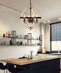 Dope Farmhouse Rustic Globe Orb Chandelier In Oak And White Finish Four Light Pendant above kitchen island