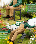 Comparison heavy duty garden kneeler and seat with dual support legs 400 lb capacity versus flimsy option in a garden setting.