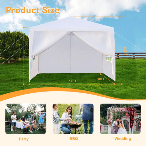 10x10 Feet Outdoor Gazebo With Detachable Sidewalls UV Blocking Waterproof Canopy Tent in a backyard setting