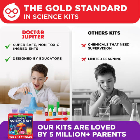 Ultimate Science Experiments Kit For Kids Ages 8 and Up With 50 Plus Fun Experiments, kids science kit with lab bottles