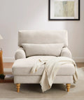 Adjustable Back Chaise Lounge Chair With Plush Upholstery in smoke white, oversized armchair, deep seat, in living room setting.