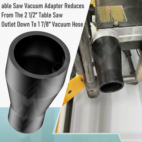 Table Saw Dust Collection Adapter Two And A Half Inch Outlet To One And Seven Eighth Inch Vacuum Hose Connection Easy Install