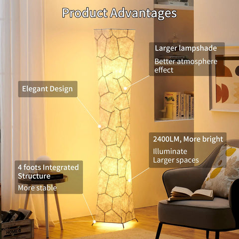 52 Inch Dimmable Floor Lamp With Twin 12W LED Bulbs Delivering 2400 Lumens, Adjustable Brightness, Marble Fabric Shade