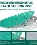 Precision-engineered 6 Inch Sanding Discs 80 Grit, 50 Pack, 49-Hole Hook And Loop Film Backing for woodworking.