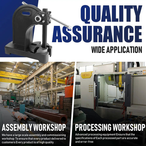 Straight Fire 3 Ton Cast Iron Manual Arbor Press With Smooth Turning Hand Wheel For Stamping Bending Riveting And Hole Punching, shown in workshop setting.