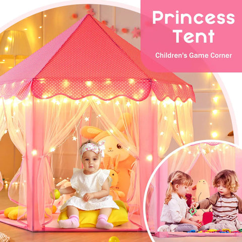 Princess Castle Tent For Girls With Star Lights Large Indoor Outdoor Playhouse Private Hideaway For Kids 55 Inch By 53 Inch