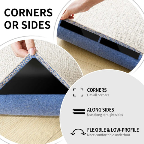 No Slip Rug Grippers 12 Pack For Area Rugs Keep Rugs Flat On Hardwood Floors Tile Or Mats With Anti Slip Rug Pads Tape That Stays Put