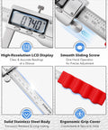 Digital Brake Rotor Gauge And Caliper For Disc Brake Thickness No Wheel Removal 6 Inch Stainless Vernier Rotor Micrometer features.