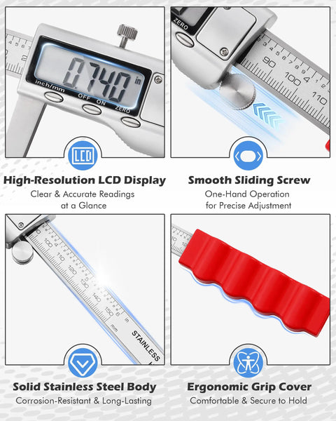 Digital Brake Rotor Gauge And Caliper For Disc Brake Thickness No Wheel Removal 6 Inch Stainless Vernier Rotor Micrometer features.