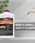 Granular Root Killer For Sewer Lines And Septic Systems, Fast Acting Copper Formula, 32 oz bottle on bathroom counter