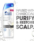 Top Tier Charcoal Anti Dandruff Shampoo With Zinc Pyrithione 12.8 Oz in white bottle, designed for deep cleaning scalp, flake control.