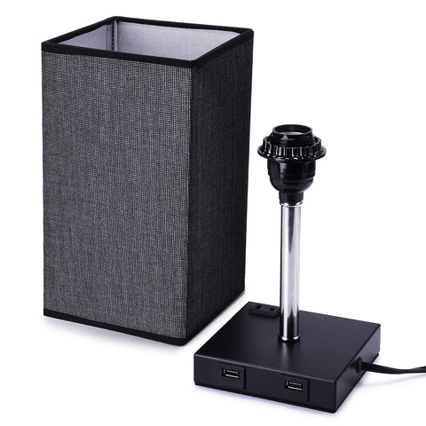 Base and shade of Black Nightstand Lamps 2 Pack with Touch Dimming AC Outlet and Dual USB Ports Fabric Shade Bedside Lamps