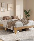 Queen Wood Platform Bed Frame With Solid Wooden Legs And Heavy Duty Slat Support For A Room Refresh, featuring natural wood finish.