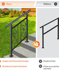 Adjustable Three Step Handrail For Outdoor Stairs With Heavy Duty Rust Resistant Zinc Steel Build And Stylish Floral Accents, decorative design shown.
