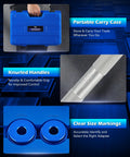 Blue portable carry case and knurled handles for Bearing Race And Seal Driver Kit 43-Piece Set With 23 Metric And 16 SAE Adapters.