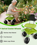 Swivel Garden Stool With 360 Degree Wheels And Height Adjustable Seat From 12.6 To 16.1 Inches Rolling Cart with back pouch
