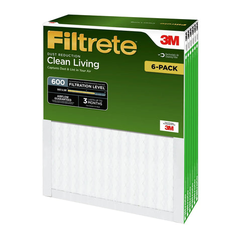 20X25X1 Air Filter 6 Pack MPR 600 MERV 7 Pleated 3 Month Replacement packaging