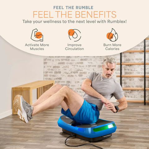 Man using Legit 4D Curved Vibration Plate Exercise Machine With Triple Motor Seven Modes And Sixty Speeds in a home setting.