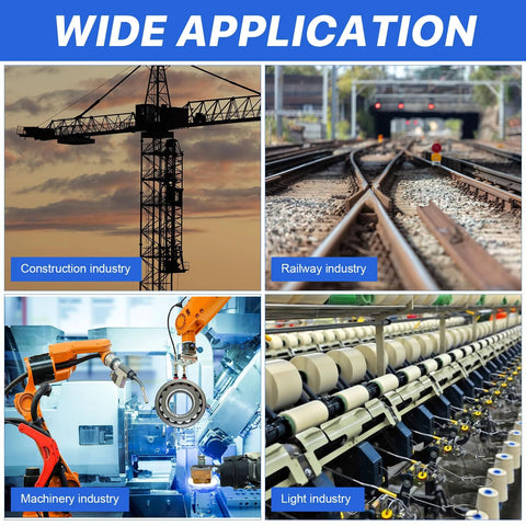 Image showing wide application of products in construction, railway, machinery, and light industries with cranes and rails.