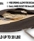 Under Clothes Lowkey Hidden Safe Hanger Diversion Pocket shown with open zipper revealing storage for cash and documents
