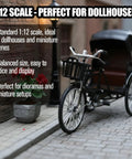 Vintage Metal Tricycle Model With Heavy Duty Aluminum Alloy Build And Old School Three Wheel Rickshaw Design, 1:12 scale for dollhouses.