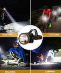 Rechargeable Ultra Bright Headlamp With 6000 Lumens And 500 Meters Of Reach, Four Light Modes, IPX7 Waterproof, 90 Degree Tilt used