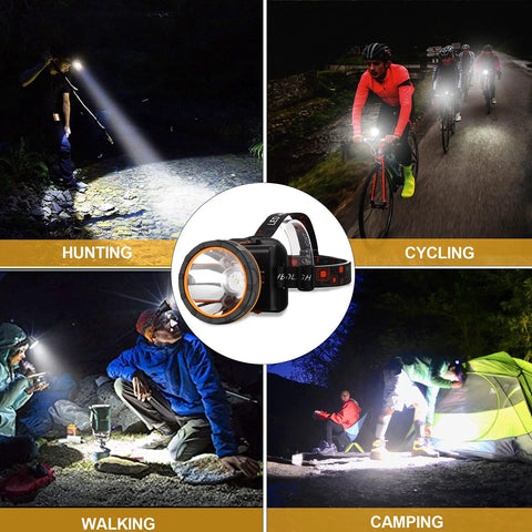 Rechargeable Ultra Bright Headlamp With 6000 Lumens And 500 Meters Of Reach, Four Light Modes, IPX7 Waterproof, 90 Degree Tilt used