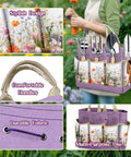 All In One 9 Piece Heavy Duty Garden Tool Set With Stainless Steel Hand Tools Purple Floral Tote Bag And Repotting Mat