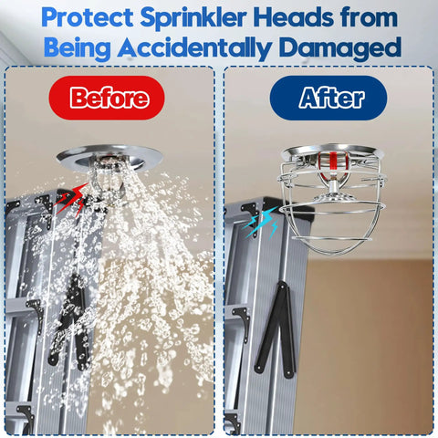 Before and after showing Six Pack Chrome Plated Fire Sprinkler Head Guard Cages for 1/2 recessed drywall sprinklers.