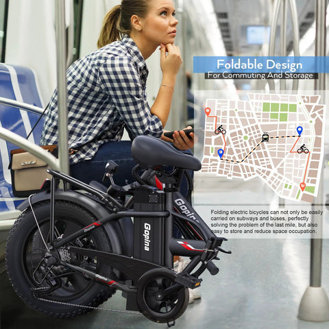 Peak 500W Step Through Fat Tire Electric Bike With 48V Removable Battery For Easy Recharges And Long Rides Up To 40 Miles 7 Speed LCD Display Sixteen Inch By Three Inch Fat Tire For City Cruisin And Trail Ridin foldable on subway