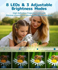 2 In 1 Kids Microscope Camera With 1000X Digital Magnification, Handheld STEM Toy For Nature Exploration, Cool Science Gift For Boys And Girls Ages 3 To 10, Easy To Use, Ready To Explore The Tiny World. Girl and woman using handheld microscope with 8 LED brightness modes outdoors.