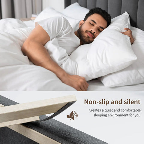 Top Shelf King Size Bed Frame With Four Sleek Rolling Storage Drawers And Wing Headboard In Charcoal Dark Grey for a peaceful sleeping environment.