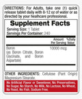 Ultra High Absorption Boron Supplement 10 mg Per Serving 240 Servings Supports Bone Health Hormone Balance label