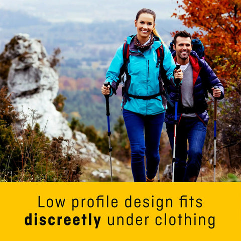 All Day Back Support For Women Adjustable Fit With Contoured Comfort hiking discreetly under jacket, low profile silhouette
