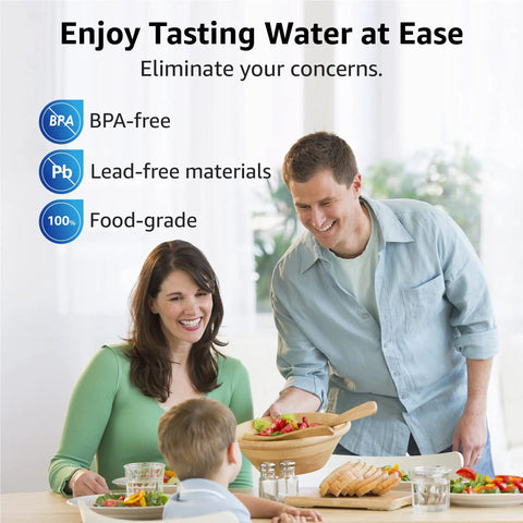 Family enjoying clean water using Brita And Mavea Compatible Water Filter Replacement Pack, NSF Certified 42 And 372, 6 Pack