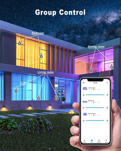 Smart Under Cabinet Puck Lights 4 Pack 2.75 Inch Dimmable LEDs Works With Alexa And Google Home WiFi app control shown on phone