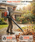 Man using Backpack Leaf Blower, 63cc Gas Powered Beast With 665 CFM Air Flow And 205 MPH Wind for yard debris removal