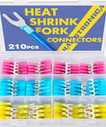 210 Piece Heat Shrink Fork Spade Connectors Set Waterproof Marine Grade U Type Insulated Terminals For 22 To 10 AWG Wires