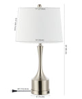26 Inch Nickel Table Lamp Set Of 2 With USB Charging Ports, French Country Bedside Lighting For Living Room Or Bedroom, White Linen Shade, LED Bulbs Included