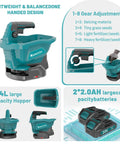 Cordless 20V Electric Seed Spreader For Lawns, 6 speed settings, 8 planting options, fills, and dual 2000mAh batteries