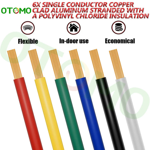 Color Coded 14 Gauge CCA Automotive Primary Wire Set, 6 Rolls Of 100Ft Each, Total 600Ft, White Black Yellow Green Blue Red PVC Jacket