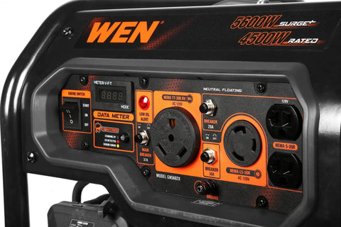 Control panel of 5600 Starting Watts Portable Generator With Electric Start And 224cc Engine, Transfer Switch Ready And RV Compatible, CO Shutdown Sensor For Safe Home Backup Power On Job Sites And Camps