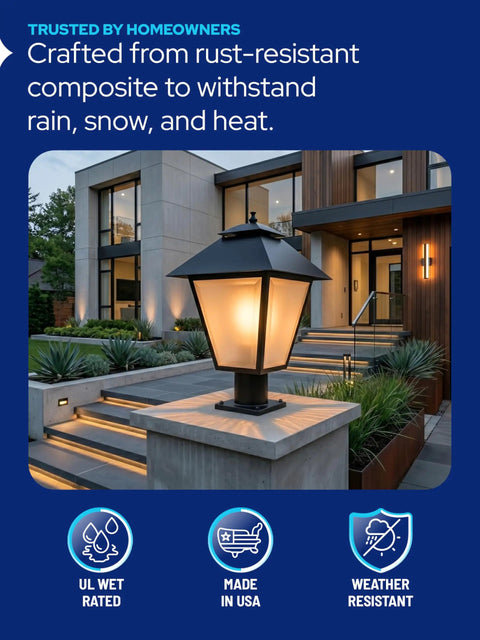 Outdoor Post Light Fixture Fits 3 Inch Lamp Posts With E26 Base Waterproof Lantern Anti Rust Durable Yard Pathway Lighting