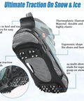 Slip On Ice Cleats Traction Crampons For Snow And Ice with aggressive treads and built-in pullers on X-Large shoes