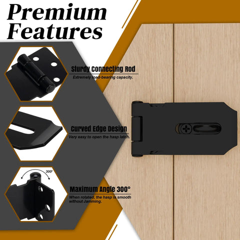 Badass Stainless Steel Hasp Latch Built Different For Heavy Duty Padlock Security On Gates Sheds Barns And Home Doors 3 Inch Matte Black features close-up on sturdy connecting rod and curved edge design.