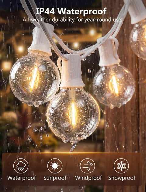 LED Outdoor String Lights 50Ft With 52 G40 Globe Bulbs Waterproof Plug-In Shatterproof Warm White On White Wire For Backyard Patio Garden Balcony Party Wedding Decor Energy Saving