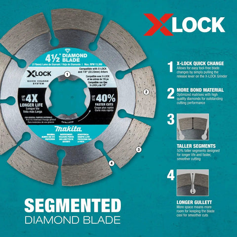 X-Lock 4-1/2 Inch Segmented Diamond Masonry Blade, 2-Pack with pro-grade design and quick-change system for longer life and faster cuts.