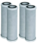 Four Pack Radial Flow Carbon Water Filter Cartridges For Whole House Replacement 0.5 Micron 10 Inch By 2.5 Inch in packaging
