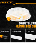Low Profile Cyclone Dust Separator Kit for Shop Vac and Dust Collectors with multiple hose size compatibility, various hose types shown