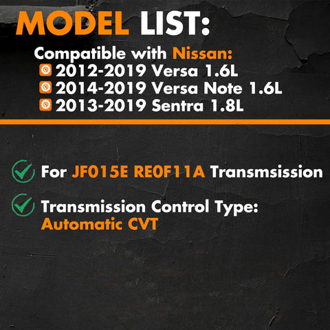 Nissan CVT Transmission Filter And Oil Pan Gasket Kit compatibility list with model years and transmission type details.